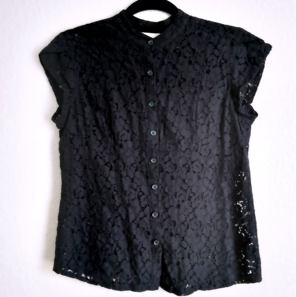 Michael Kors Black Lace Button Down Top